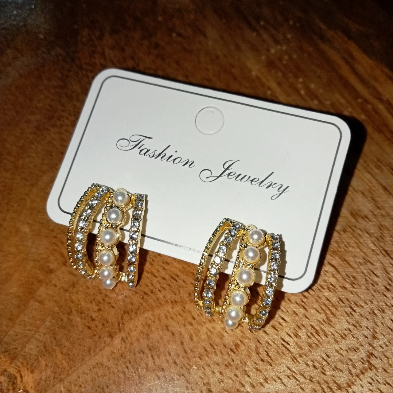 Elegant Crystal and pearl Half hoop studs - Image 3