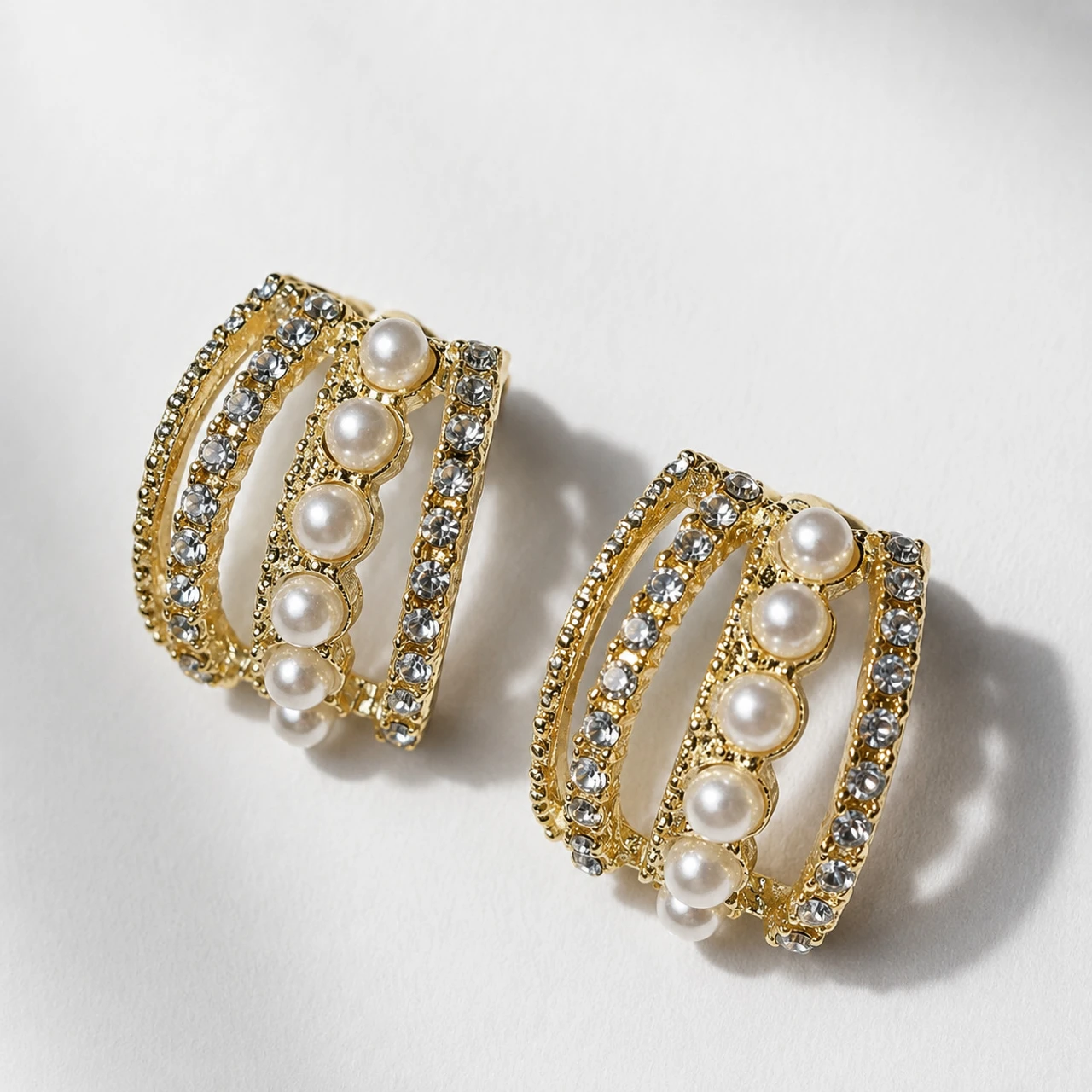 Elegant Crystal and pearl Half hoop studs - Image 2